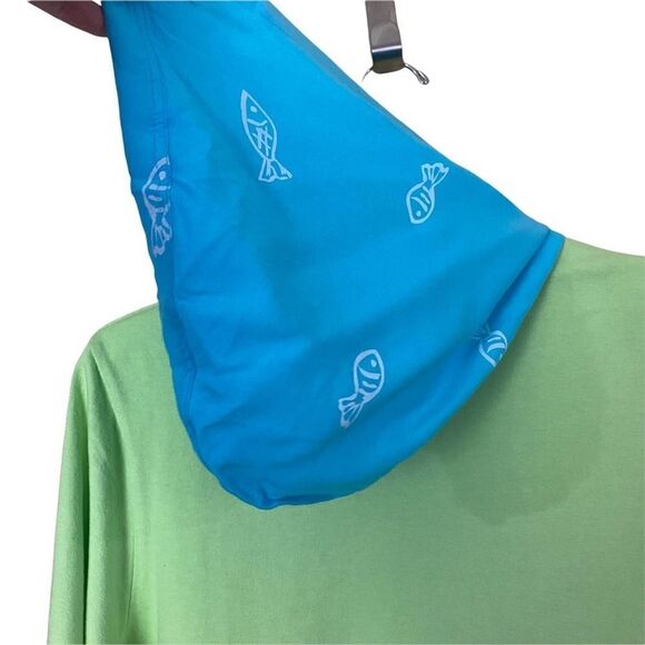 Cotton Connection Blue Aqua Chartreuse Sequined Fish Button up Hoodie - Picture 4 of 6